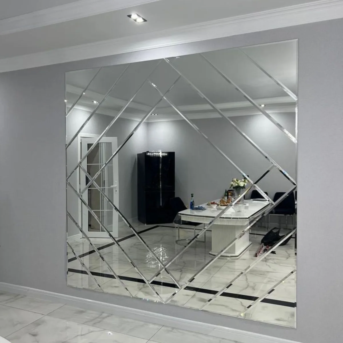 Beveled mirror wall design in Karachi