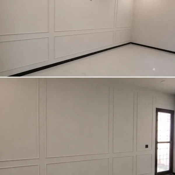 Decorative wall moulding with wooden glass door at Kashmir Road Karachi by Identity Interior